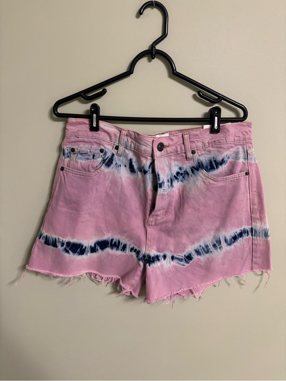 BDG Pax Tie Dyed Denim Shorts Button Fly Size 32 NEW Pink Blue Urban Outfitters